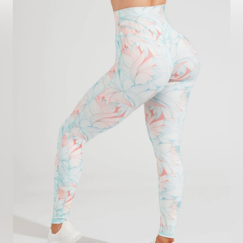 Buffbunny Island Paradise Legacy Leggings Teal Coral Soft NuBre Fabric Size S